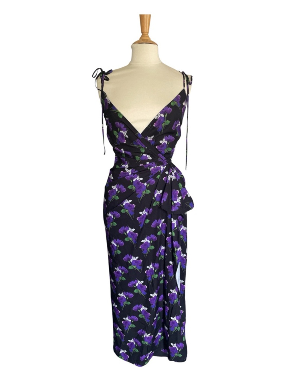 The Attico Floral Cady Wrap Dress Purple Black Size 40